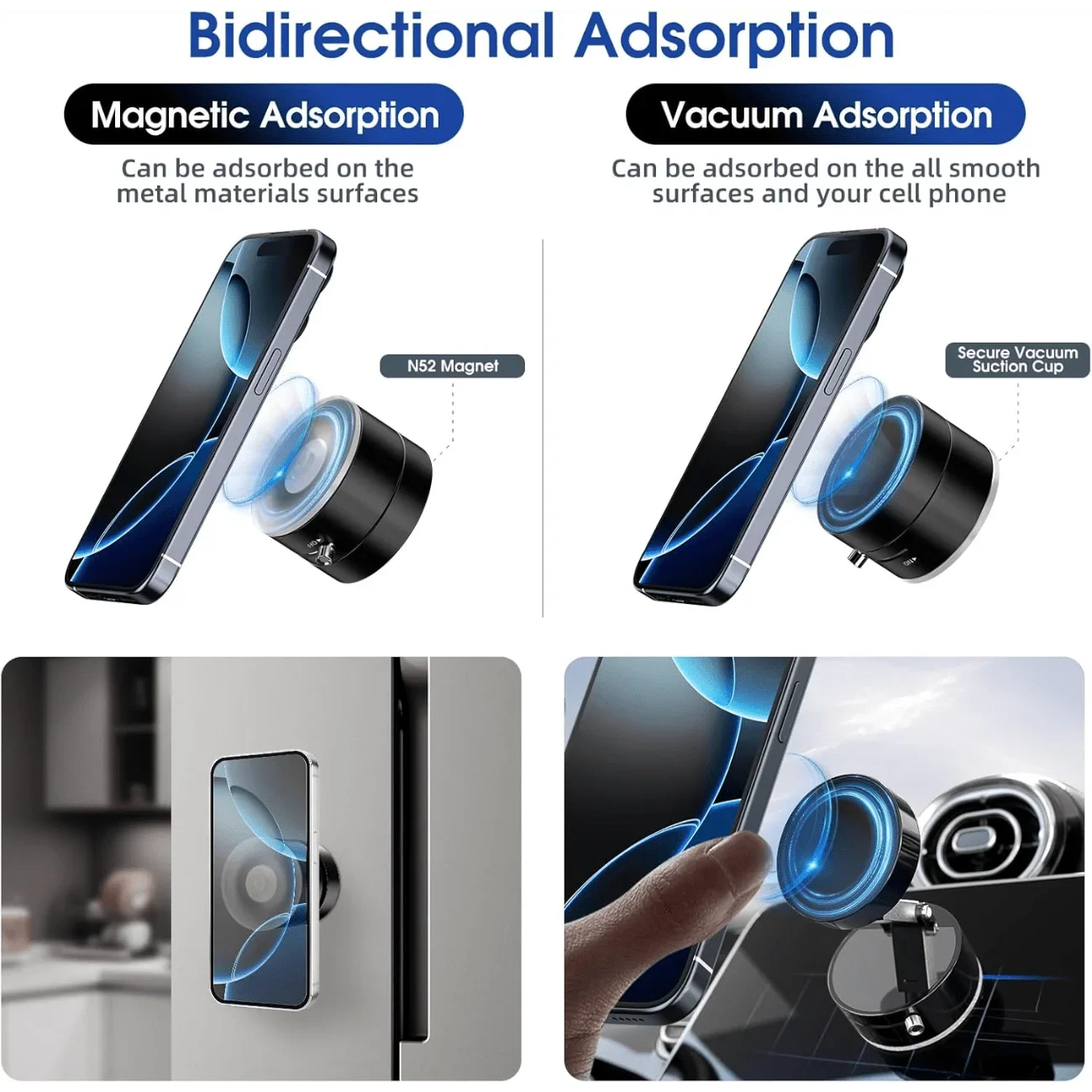 Magnetic Suction Phone Holder Upgraded 360° Adjustable Suction Cup Car Phone Mount Hands-Free Cell Phone Holder for Car/Gym