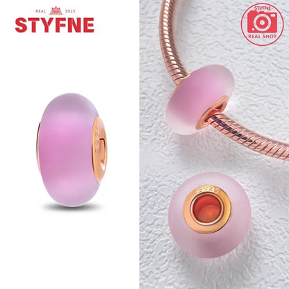925 Sterling Silver Pink Color Series Beads Heart Flower Murano Glass DIY Jewelry Charms Fit Original Bracelet for Women Fine Gifts
