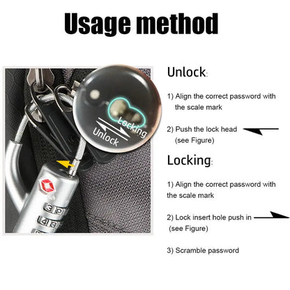 High Security TSA Customs Lock Overseas Customs Clearance Trolley Luggage Suitcase Backpack Password Padlock with Steel Cable