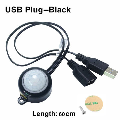 USB/DC Plug Adjustable PIR Infrared Human Motion Sensor Switch DC5V 12V 24V Smart Switch for LED Light Strip Night Lamp Bulb