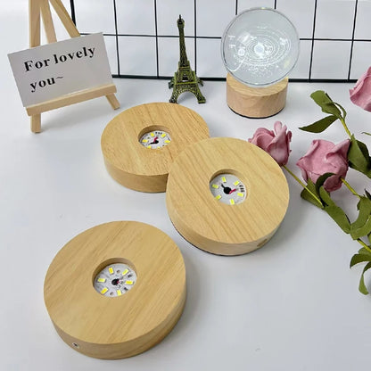 Creative DIY Wooden Luminous Lamp Holder Touch Switch Rechargeable LED Light Display Base Crystal Glass Resin Art Ornament