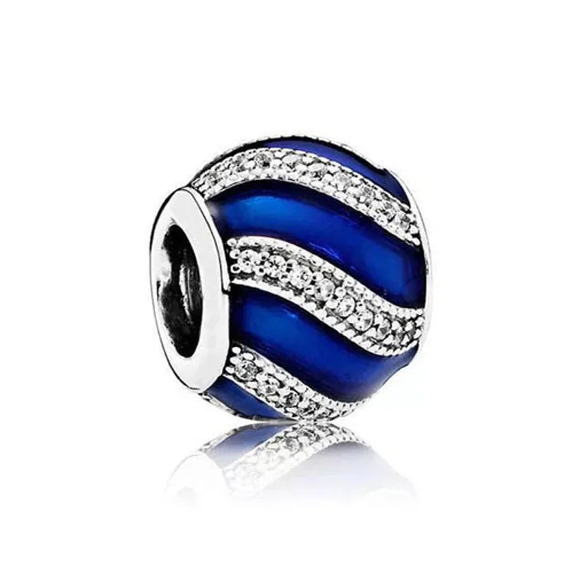 Nuevo colgante de plata 925 compatible con pulsera original, joyas para mujer, serie azul, colgante de pulpo, delfín, búho, camaleón