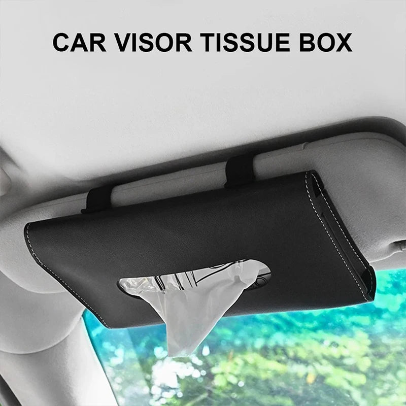 Elegant & Convenient Car Tissue and Mask Holder: Universal Sun Visor Attachment, Hygiene On-The-Go, Enhances Interior Decor