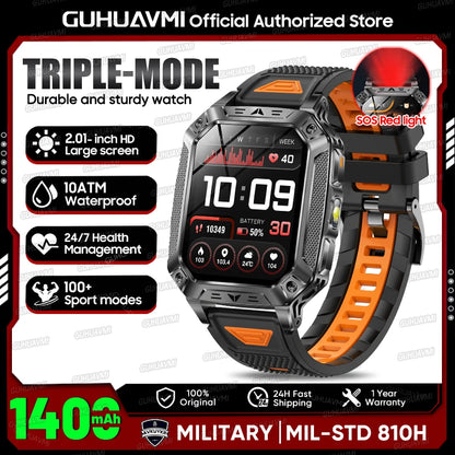 2026 Outdoors Durable Men Sports Smart Watch 1400mAh Battery LED Flashlight IP69K Waterproof Bluetooth Call Military Smartwatchs