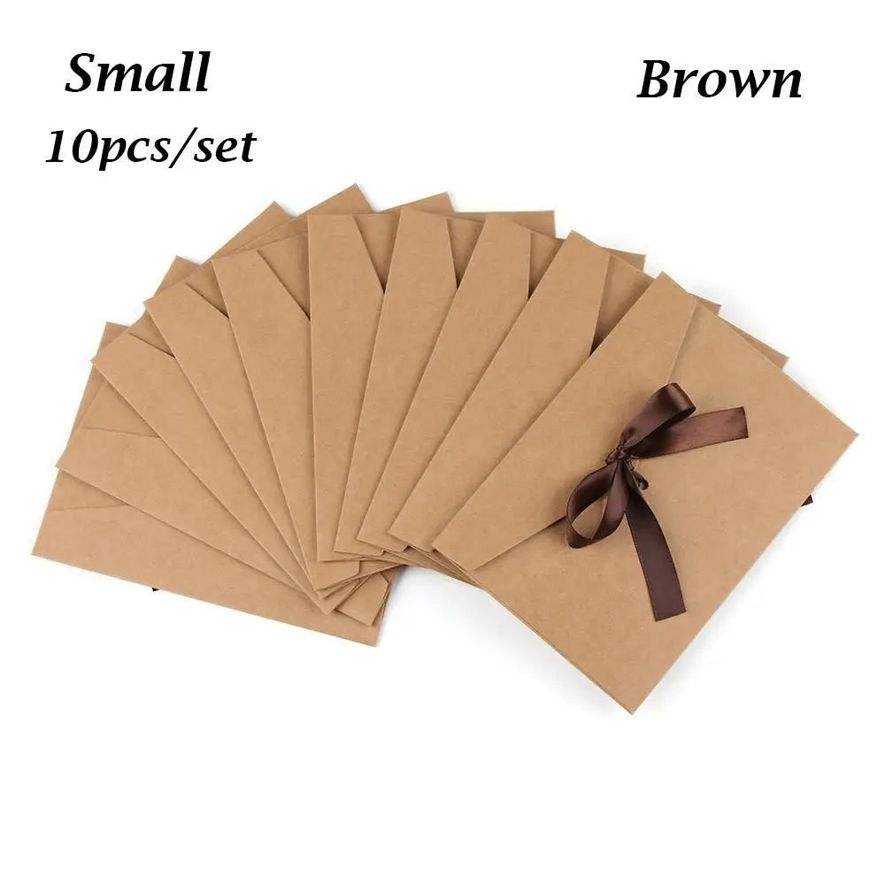 10 Pcs/set Envelope Pearlescent Paper Bow Thicken Ribbon Retro Creative Color Stationery Wedding Invited Gift High Quality