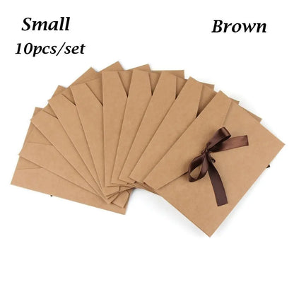 10 Pcs/set Envelope Pearlescent Paper Bow Thicken Ribbon Retro Creative Color Stationery Wedding Invited Gift High Quality
