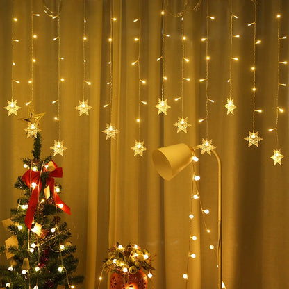 3.2M Christmas Snowflake LED String Lights, Flashing Fairy Curtain Lights, Waterproof for Holiday Party Wedding Xmas Decoration