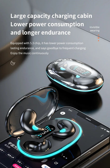 Sleep Wireless Earphone TWS Bluetooth 5.3 Headphones Hidden Earbuds IPX5 Waterproof Noise Reduction Sports Headset