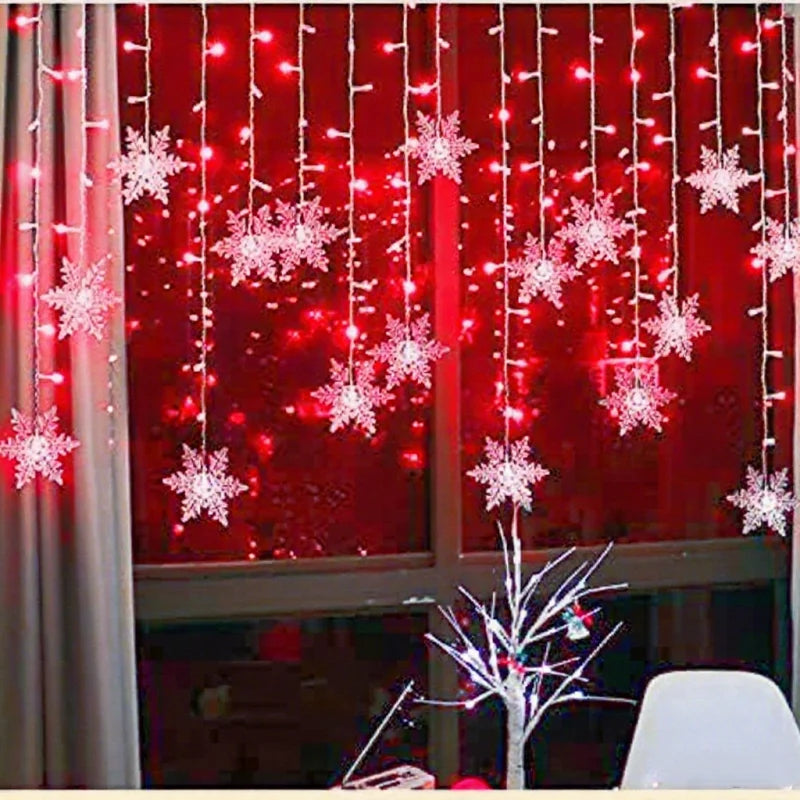 3.2M Christmas Snowflake Curtain String Lights, Indoor Christmas Light, Wedding Home Party New Year LED Xmas Lamps, Eave Decoration