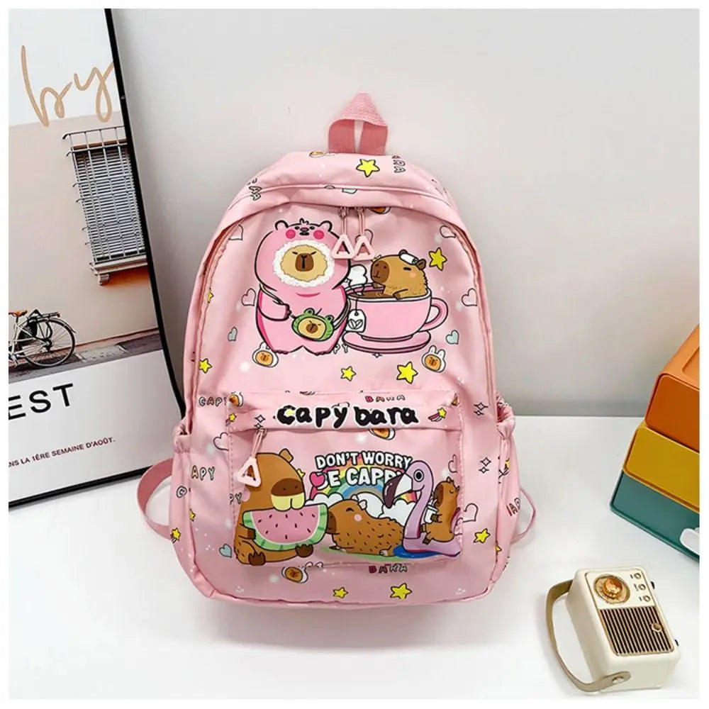 Cute Large Capacity Capybara Backpack, Cartoon Breathable Student Schoolbag, Nylon Ultra-light Book Bag, Back to school Girl