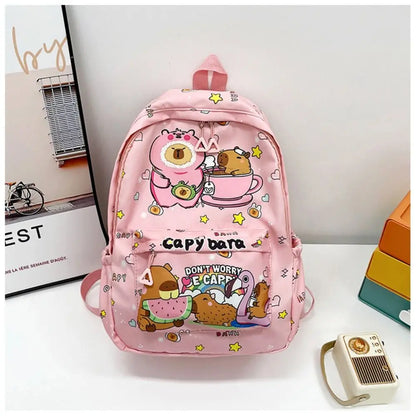 Cute Large Capacity Capybara Backpack, Cartoon Breathable Student Schoolbag, Nylon Ultra-light Book Bag, Back to school Girl