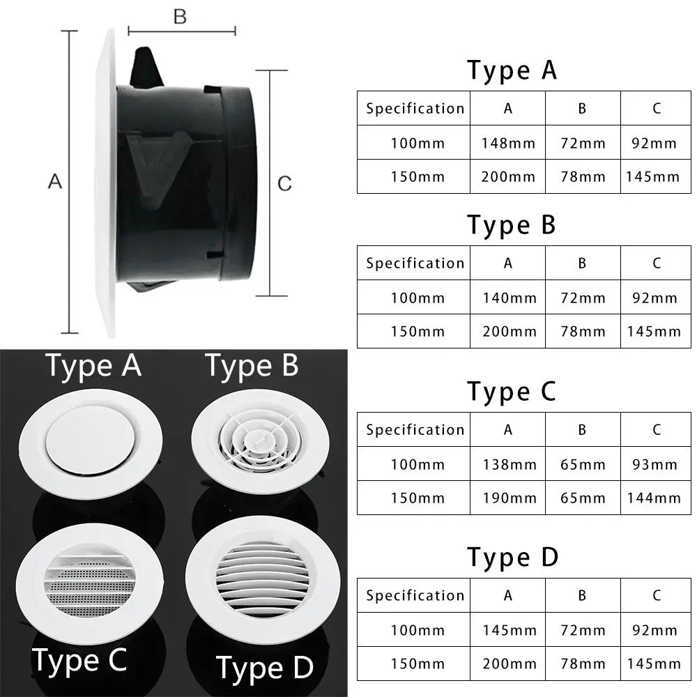 Various Shapes 100/150mm Round Ducting Ventilation Cover Air Vent Extract Valve Grille Air Circulation Vents Cover