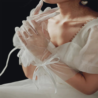 Sexy Transparent Black White Mesh Tulle Glove, Spring Summer Thin Short Glove, Party Dancing Dress Wedding Glove, Lolita New