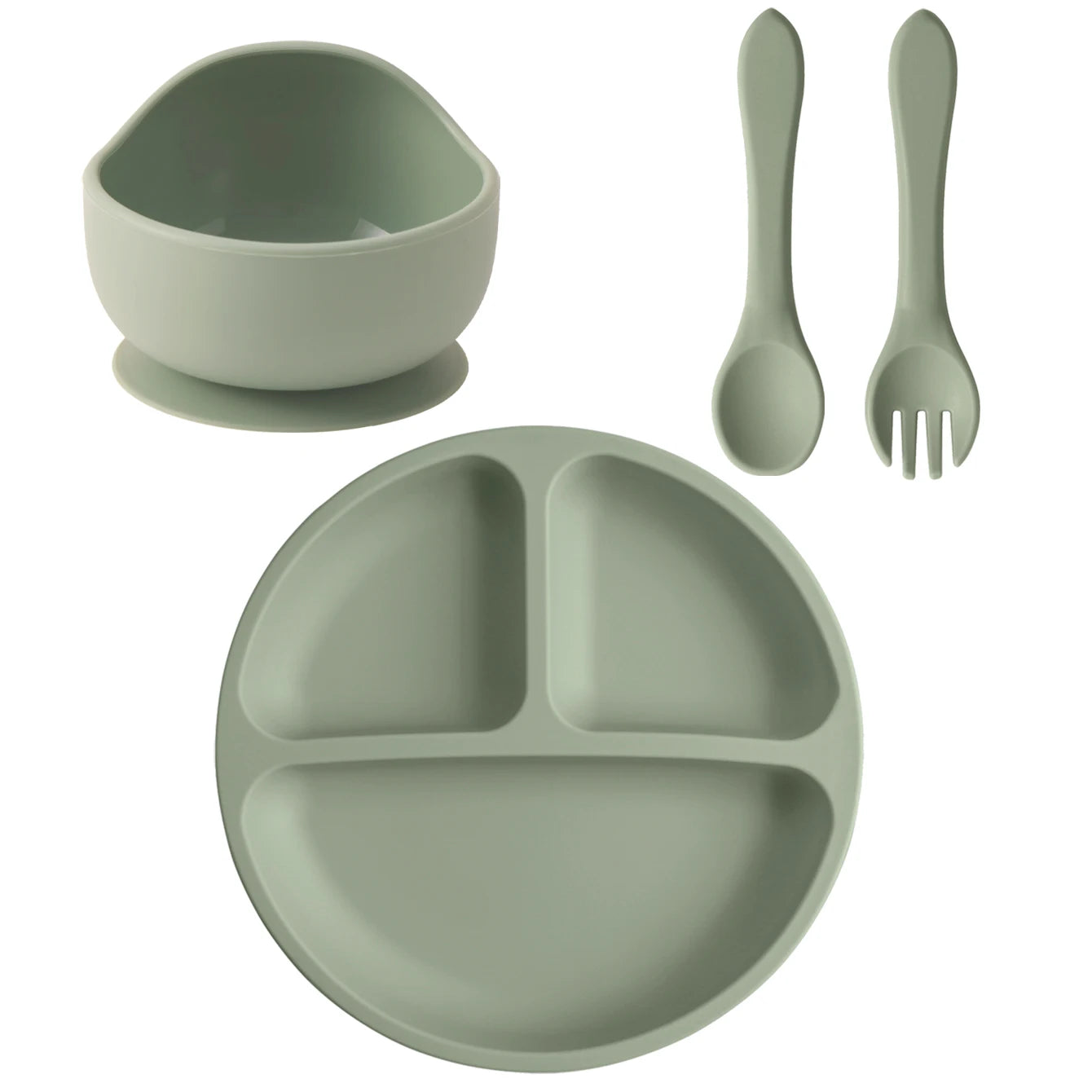 4PCS Baby Silicone Feeding Set Suction Dishes Plate Spoon Fork BPA Free Sucker Bowl Toddler Training Tableware Essentials