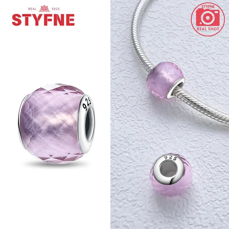 925 Sterling Silver Pink Color Series Beads Heart Flower Murano Glass DIY Jewelry Charms Fit Original Bracelet for Women Fine Gifts