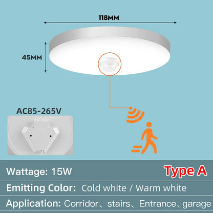 Led Ceiling Lamp With Motion Sensor, 40W 30W 20W 18W 15W 12W, Led Ceiling Light Fixtures For Entrance Balcony Corridor 110V 220V
