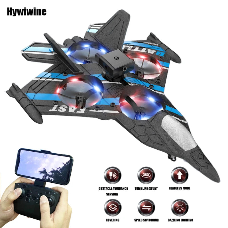 Avión RC con cámara, helicóptero, aeronave de control remoto, caza con evitación de obstáculos, avión de 2.4G de espuma EPP, juguetes para niños