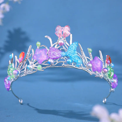 Mermaid Fish Crowns, Ocean Style Costume, Seashell Starfish Hair Accessories for Women Girls, Princess Birthday Party Tiaras