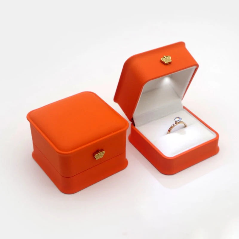 LED Jewelry Ring Box with Light Luxury Crown Earrings Pendant Storage Display Proposal Wedding Gift Box Jewelry Organizer Box