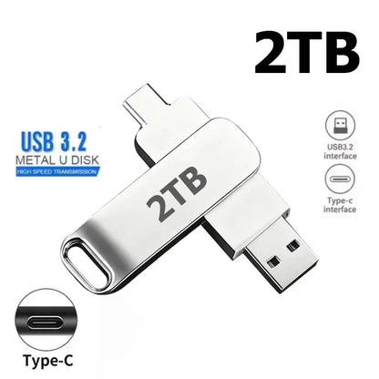 64TB USB 3.2 Flash Drive High Speed 2TB USB Transfer Type-C 2-In-1 16TB OTG Pendrive Waterproof Flash Disk For Computer Storage