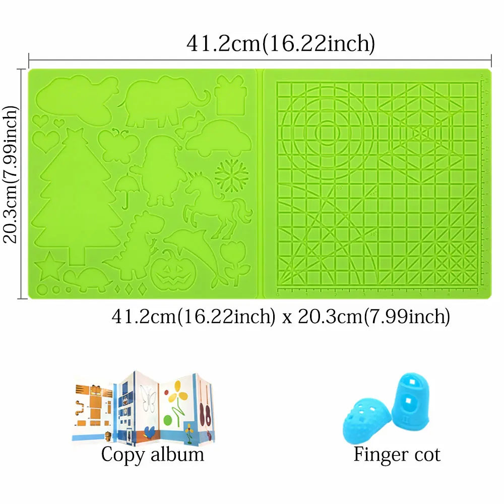 3D Printing Pen Silicone Design Mat with 2 Finger Protectors Template Drawing Tools Silicone Pad Drawing Tools for Kids Adults