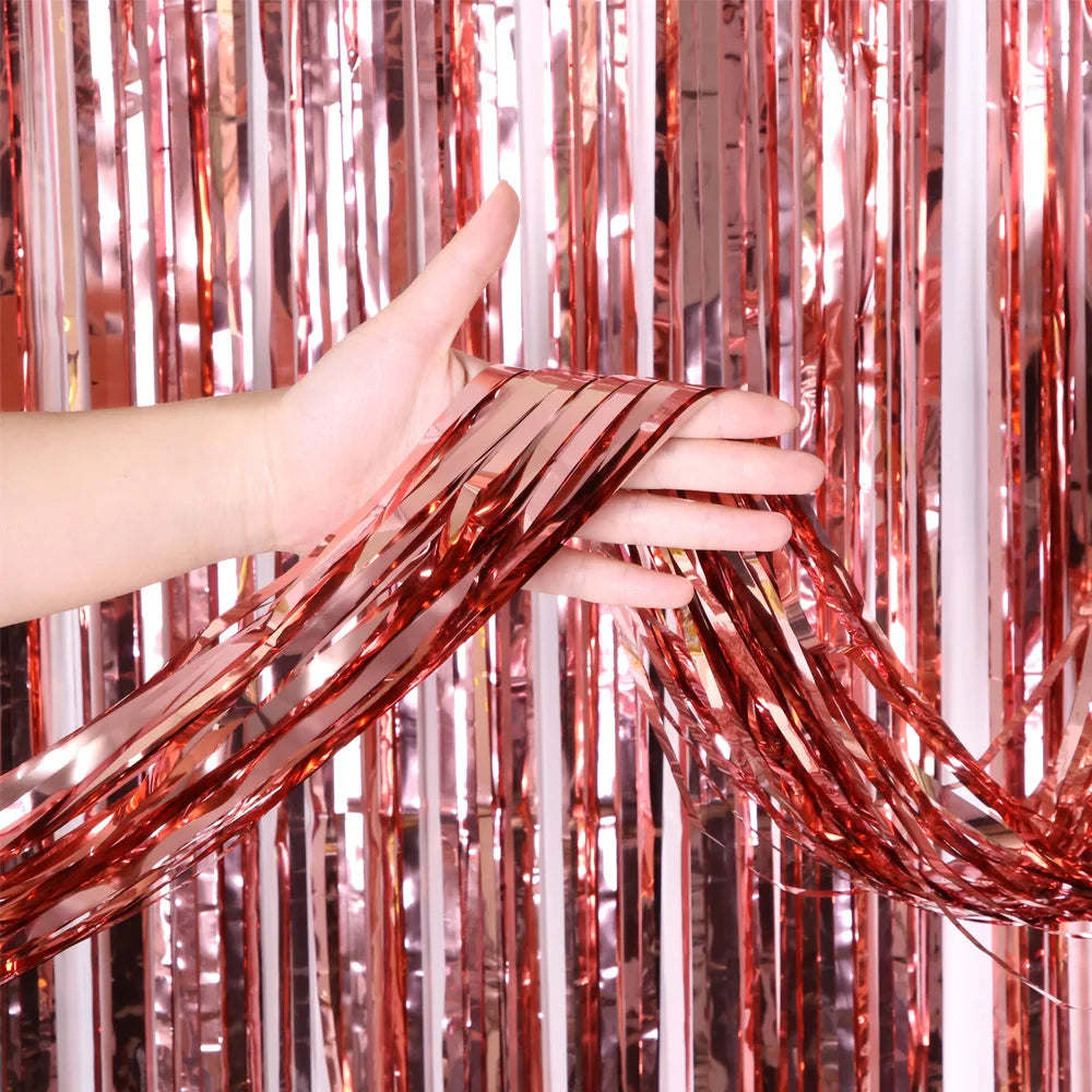 2/3M Party Background Wedding Decoration Foil Fringe Curtain Sequin Bachelorette Photo Backdrop Wall Curtain Birthday Baby Shower