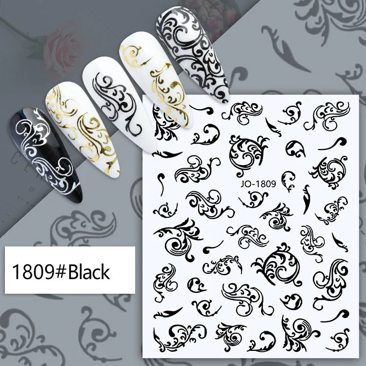 3d Nail Art Decals Tropical Palm Leaves Flowers Laces Faces Adhesive Sliders Nail Stickers Decoration For Nail Manicure