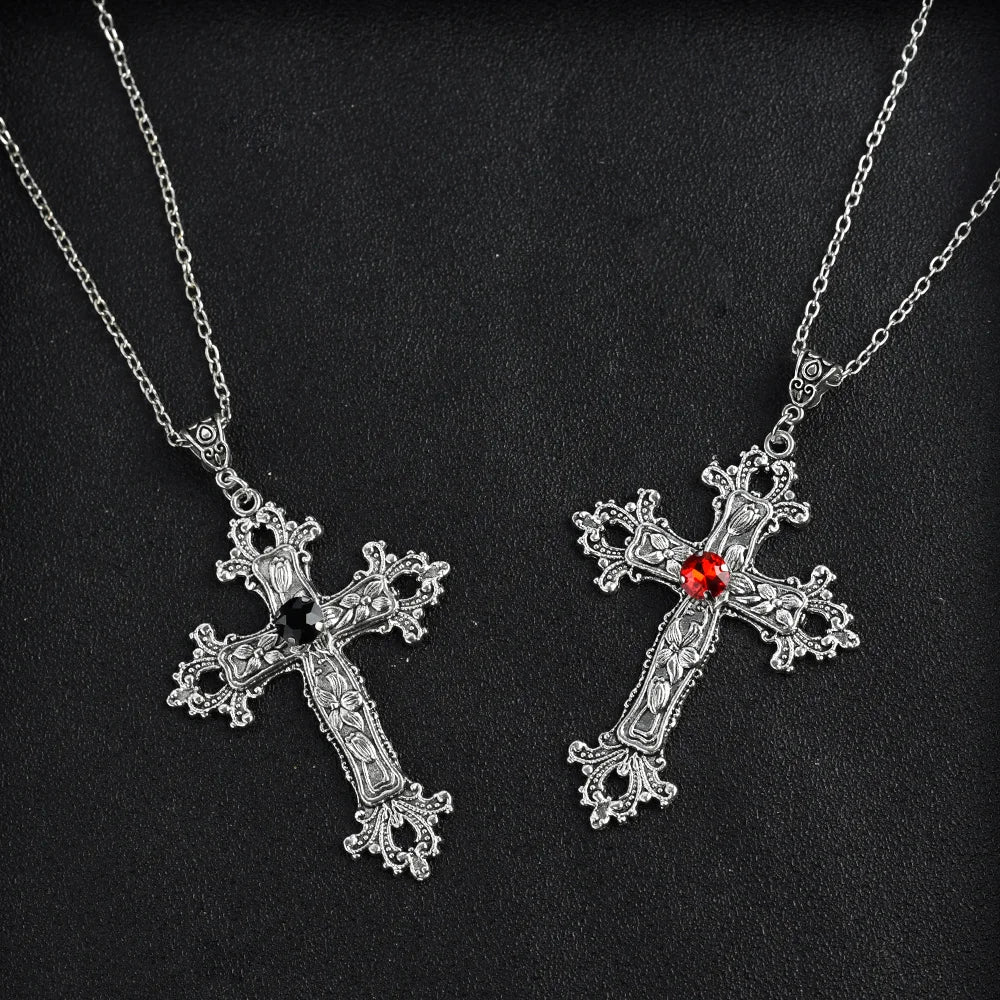 Y2K Gothic Punk Crystal Cross Pendant Necklace for Women Men, Clavicle Chain Lolita Choker Necklaces, Jewelry Gorgeous Party Gifts
