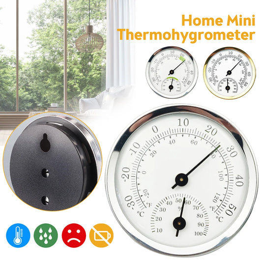 Mini Thermo-Hygrometer Analog Indoor Hygrometer Temperature and Humidity Meter Battery Free Diameter 58MM