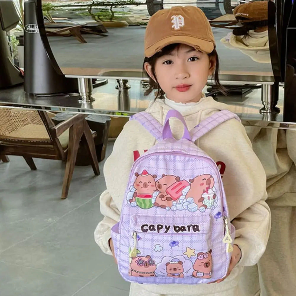 Cute Large Capacity Capybara Backpack, Cartoon Breathable Student Schoolbag, Nylon Ultra-light Book Bag, Back to school Girl