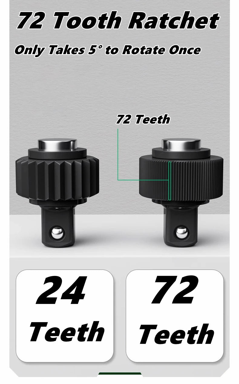 1/4，3/8，1/2 Inch Drive Socket Adjustable Ratchet Wrench Extendable Handle Wrench 72-Tooth Quick-Release Reversible