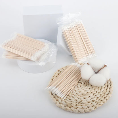 100/300/500 Pcs Long Double Head Wood Cotton Swab Nose Ears Cleaning Women Makeup Tool Lipstik Cotton Buds Tip Sticks Microbrush