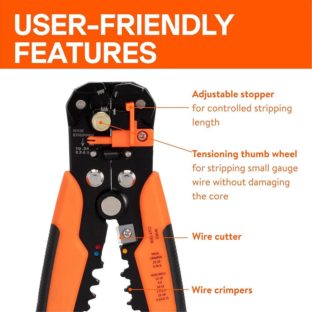 Crimper Cable Cutter Adjustable Automatic Wire Stripper Multifunctional Stripping Crimping Pliers Terminal Hand Tool