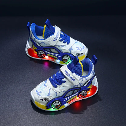 Mgo Kidss New Spring and Autumn Children's Car-Themed Boys' Sneakers, Cartoon Light-Up Shoes for Kids, Boys' Glowing Running Shoes for Ages 1-3-6, Led Light-Up Shoes, Lightweight Boys' Shoes, Light-Up Sneakers, Christmas/Halloween Gifts