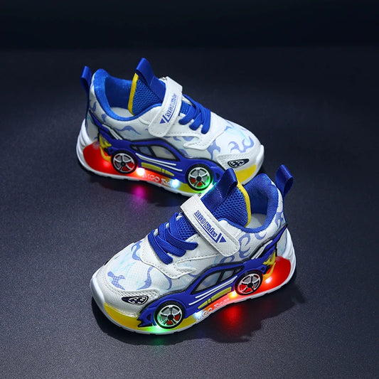 Mgo Kidss New Spring and Autumn Children's Car-Themed Boys' Sneakers, Cartoon Light-Up Shoes for Kids, Boys' Glowing Running Shoes for Ages 1-3-6, Led Light-Up Shoes, Lightweight Boys' Shoes, Light-Up Sneakers, Christmas/Halloween Gifts