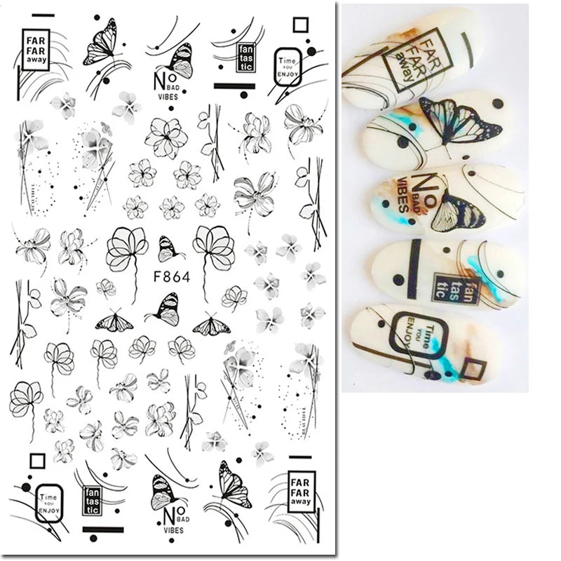 3d Nail Art Decals Tropical Palm Leaves Flowers Laces Faces Adhesive Sliders Nail Stickers Decoration For Nail Manicure