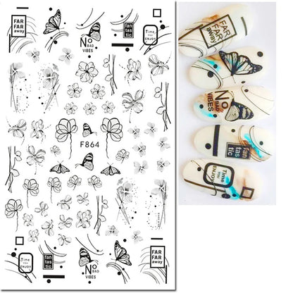 3d Nail Art Decals Tropical Palm Leaves Flowers Laces Faces Adhesive Sliders Nail Stickers Decoration For Nail Manicure