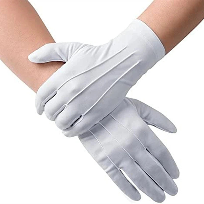 Guantes blancos de algodón para hombre, esmoquin formal, guantes de uniforme, guantes de guardia de honor, desfile, ceremonia, disfraz, cosplay, monedas, joyas, guantes de mayordomo