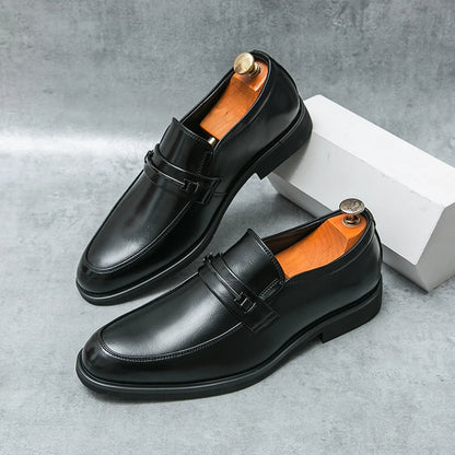 Men's Formal Leather Shoes Classic Style Slip-On Loafers Round Toe Breathable Non-Slip Business Dress Wedding Office Casual Shoes