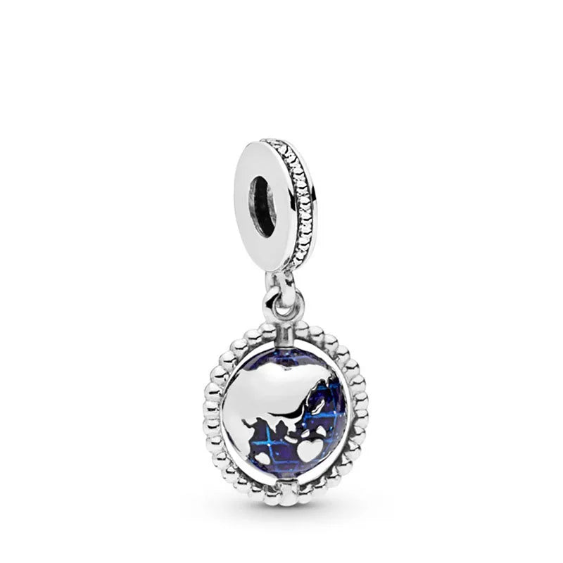 Blue Sparkling Zircon Star Moon Series Charms Beads Fit Original Bracelet Women DIY Pendant Accessories Jewelry 925 Silver Gifts