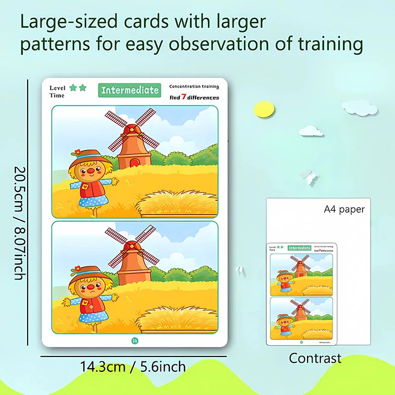 Find the Difference, Fun Concentration Training Game Pictures, Educational Items, Find Different Places, Reusable Erasable Pictures
