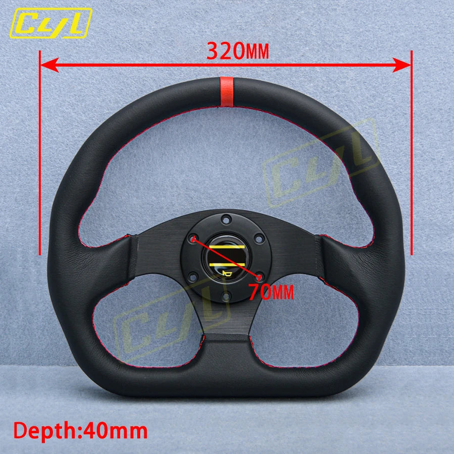 13-inch 320mm D-Shape Leather Steering Wheel JDM Universal Racing Sports Steering Wheel