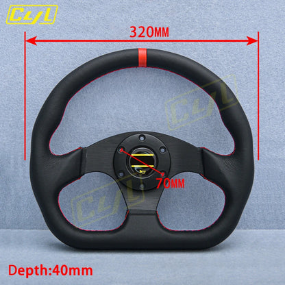 13-inch 320mm D-Shape Leather Steering Wheel JDM Universal Racing Sports Steering Wheel