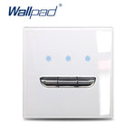 Wall Light Switch Chrome Toggle Press Button Tempered Glass Plate Blue LED Light 1 2 3 4 Gang White Black Gray Gold