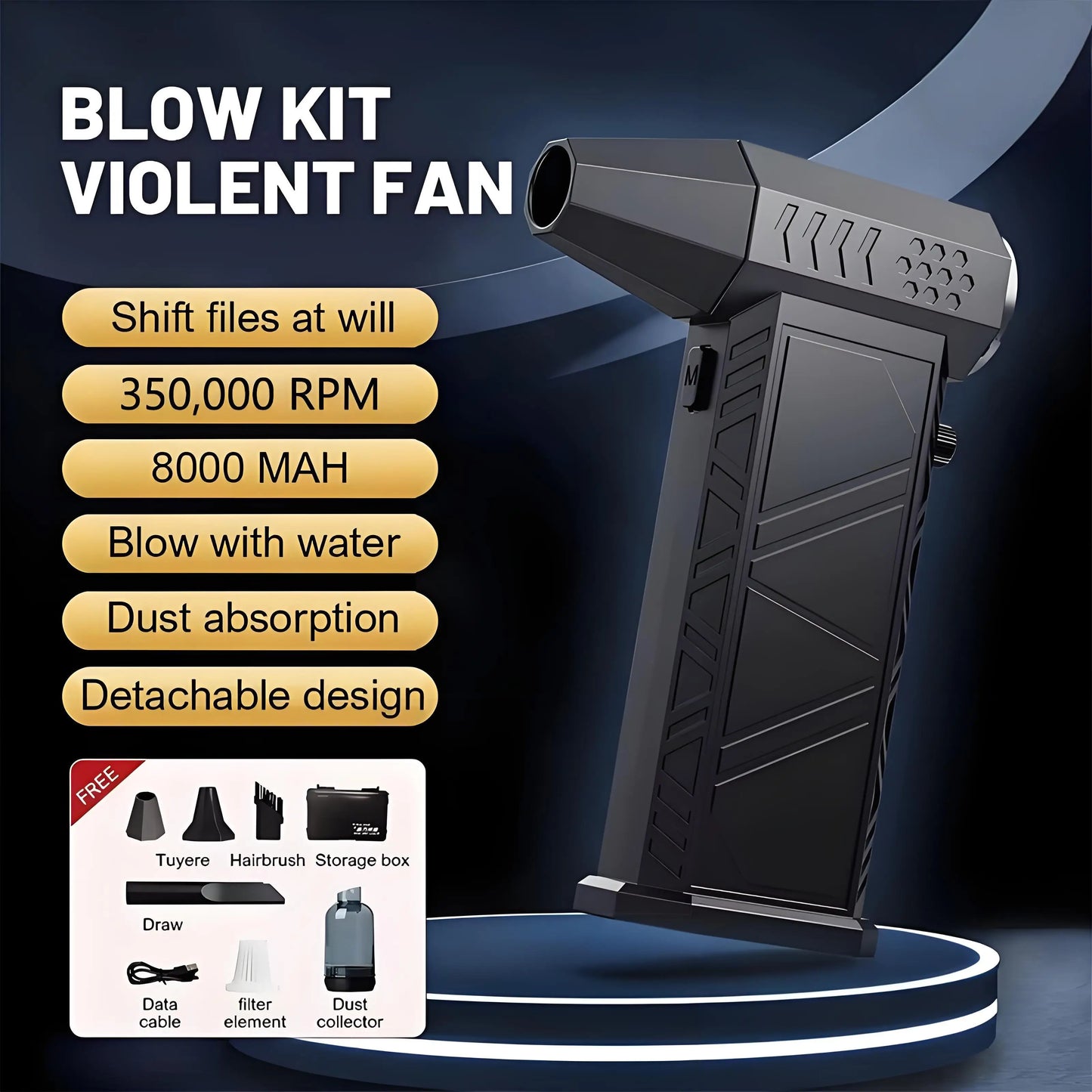 Violent Fan 350,000RPM Powerful Air Blower Vacuum Dust Cleaner Rechargeable Strong Winds 58m/s Brushless Turbo Jet Blower Dryer