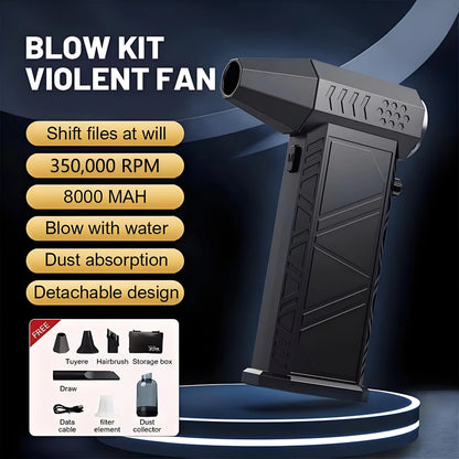 Violent Fan 350,000RPM Powerful Air Blower Vacuum Dust Cleaner Rechargeable Strong Winds 58m/s Brushless Turbo Jet Blower Dryer