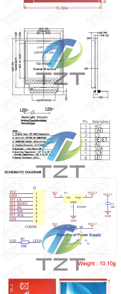 TFT Display, 0.96/1.3/1.44/1.8/2.4/2.8/3.5 Inch TFT Full Color Screen LCD Module, ST7735 ILI9341 Driver Interface SPI for Arduino
