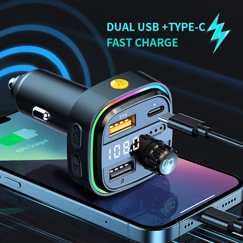 Car MP3 Player FM Transmitter Car Charger Type C Bluetooth 5.0 Handsfree Bluetooth Calling Super Quick Charge Adapter for Car