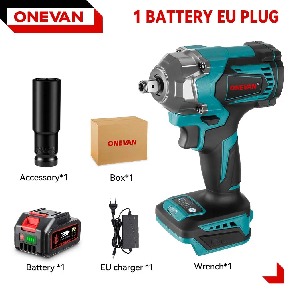 1200N.M Brushless Electric Impact Wrench, 3 Funtion 1/2" Cordless Portable Screwdriver Drill Tools For Makita Battery Pin, ONEVAN