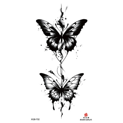 Black Flower Waterproof Temporary Tattoo Sticker, Beauty Butterfly Rose for Women, 3D Flash Body Arm Art Washable Fake Tattoos